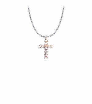 1 Inch Sterling Silver and Rose Gold Plated Two-Tone Crucifix Necklace