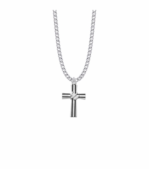 1 Inch Sterling Silver Antiqued Lined Cross Necklace