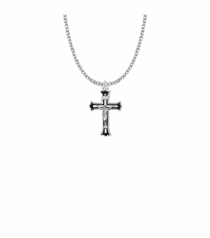1 Inch Sterling Silver Black Border Crucifix Necklace