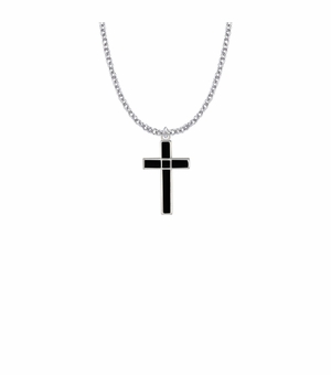 1 Inch Sterling Silver Black Enameled Silver Border Cross Necklace