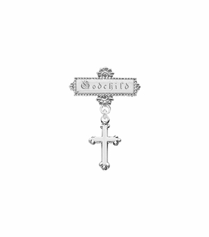 1 Inch Sterling Silver Budded Cross with Godchild Engraving Baby Bar Pin