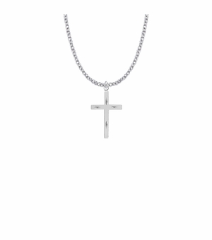 1 Inch Sterling Silver Diamond Engraved Cross Necklace