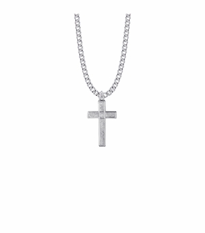 1 Inch Sterling Silver Diamond Engraved Cross Necklace