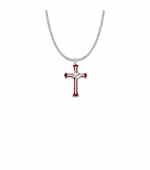1 Inch Sterling Silver Enameled and Budded Ends Dove Cross Necklace