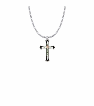 1 Inch Sterling Silver Enameled Rose Cross on Budded Ends Cross Necklace