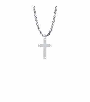 1 Inch Sterling Silver Engraved Ends Cross Necklace on 18 inch stainless steel rhodium plated chain
