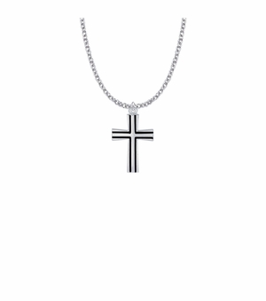 1 Inch Sterling Silver Flared Cross with Black Enamel Detailing Necklace