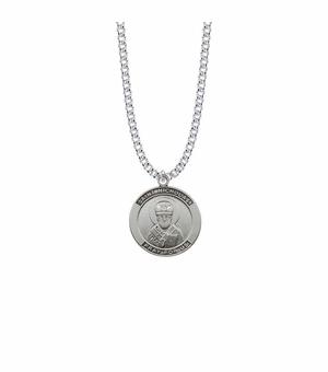 1 Inch Sterling Silver Large Round St. Nicholas Medal, Patron Saint Of Children
