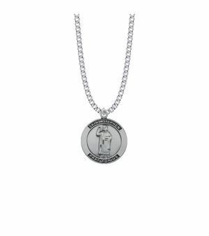 1 Inch Sterling Silver Large Round St. Stephen Medal, Patron Saint Of Masons and Bricklayers