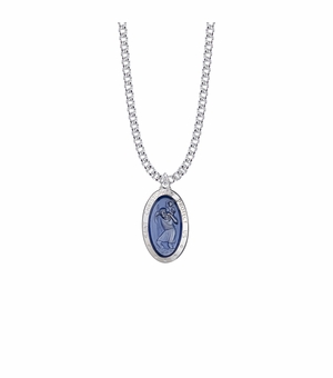 1 Inch Sterling Silver Oval Blue Enameled St. Christopher Medal, Patron Saint of Travelers