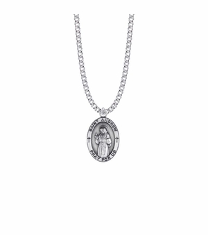 1 Inch Sterling Silver Oval St. Andrew Medal, Patron Saint of Fishermen