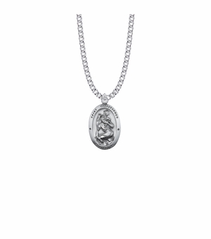 1 Inch Sterling Silver Oval St. Christopher Medal, Patron Saint of Travelers