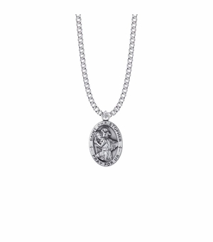 1 Inch Sterling Silver Oval St. Christopher Medal, Patron Saint of Travelers
