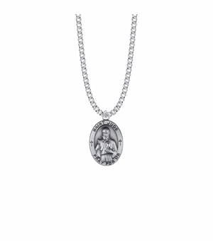 1 Inch Sterling Silver Oval St. Jude Medal, Patron Saint of Hopeless Causes and Desperation
