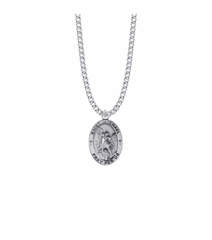 1 Inch Sterling Silver Oval St. Michael Medal, Patron Saint of Police Officers
