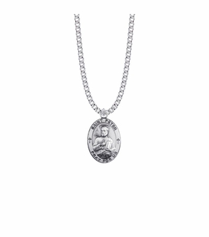 1 Inch Sterling Silver Oval St. Peter Medal, Patron Saint of Fishermen and Ship Builders