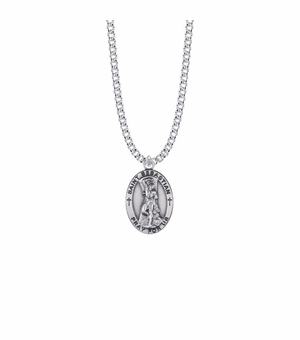 1 Inch Sterling Silver Oval St. Sebastian Medal, Patron Saint of Athletes
