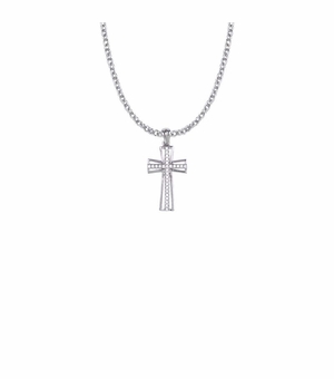 1 Inch Sterling Silver Pierced and Flared Crystal CZ Stone Cross Necklace