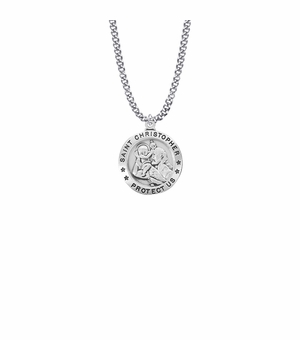 1 Inch Sterling Silver Round St. Christopher Medal, Patron Saint of Travelers