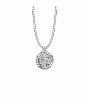 1 Inch Sterling Silver Round St. Francis Medal, Patron Saint of Animals
