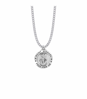 1 Inch Sterling Silver Round St. Michael Medal, Patron Saint of Police