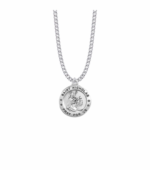 1 Inch Sterling Silver Round St. Nicholas Medal, Patron Saint of Children
