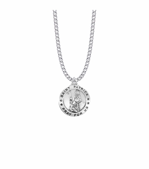 1 Inch Sterling Silver Round St. Patrick Medal, Patron Saint of Ireland