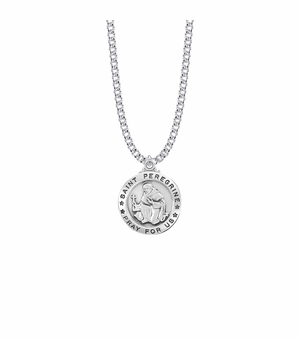 1 Inch Sterling Silver Round St. Peregrine Medal, Patron Saint of Cancer