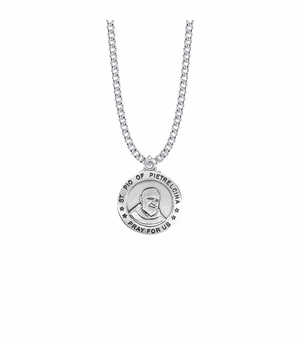 1 Inch Sterling Silver Round St. Pio of Pietrelcina Medal, Patron Saint of Healing