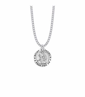 1 Inch Sterling Silver Round St. Raphael Medal, Patron Saint of Doctors