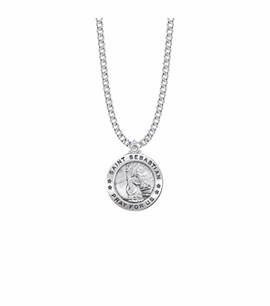 1 Inch Sterling Silver Round St. Sebastian Medal, Patron Saint of Athletes