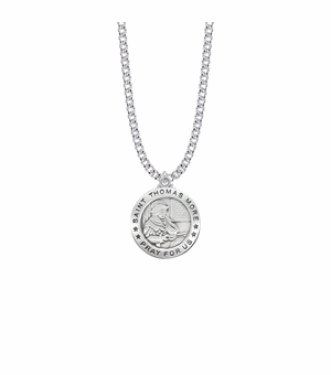 1 Inch Sterling Silver Round St. Thomas More Medal, Patron Saint of Lawyers and Politicians
