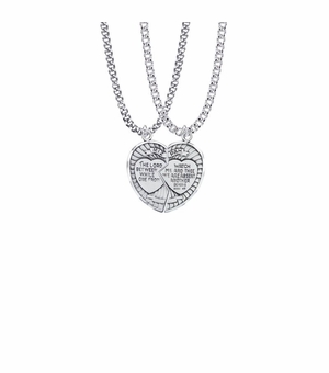 1 Inch Sterling Silver Two Piece Mizpah Heart Medal