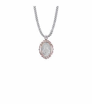 1 Inch Sterling Silver with Decorative Rose Gold Plating Border Oval St. Jude Medal, Patron Saint of Hopeless Causes