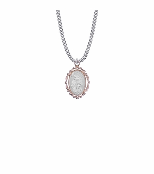 1 Inch Sterling Silver with Decorative Rose Gold Plating Border Oval St. Michael Medal, Patron Saint of Police
