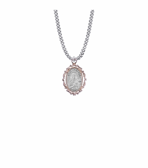 1 Inch Sterling Silver with Decorative Rose Gold Plating Oval St. Theresa Medal, Patron Saint of Aviation and Missions