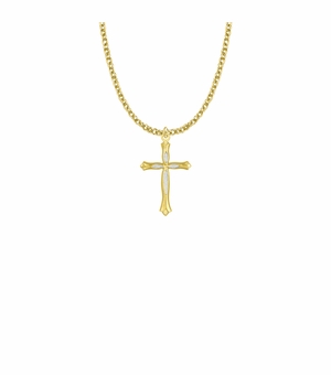 1 Inch Two-Tone 14KT Gold Plated Over Sterling Silver Budded Ends Cross Necklace