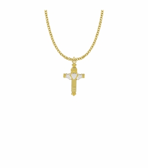 1 Inch Two-Tone 14KT Gold Plated Over Sterling Silver Claddagh Cross Necklace