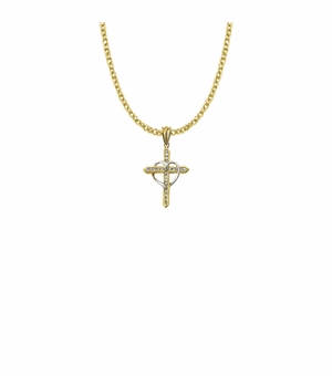 1 Inch Two-Tone 14KT Gold Plated Over Sterling Silver Heart and Cross Necklace with Cubic Zirconia Stones