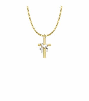 1 Inch Two-Tone 14KT Gold Plated Over Sterling Silver Robe Cross Necklace