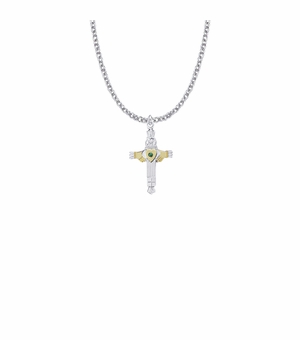 1 Inch Two-Tone Sterling Silver Claddagh Cross Necklace
