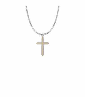 1 Inch Two-Tone Sterling Silver Lined Cross Necklace