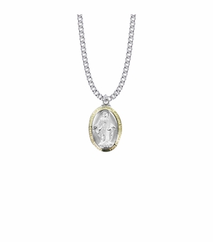 1 Inch Two-Tone Sterling Silver Oval Miraculous Medal