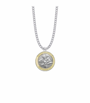 1 Inch Two-Tone Sterling Silver St. Anthony Medal, Patron Saint of Lost Articles