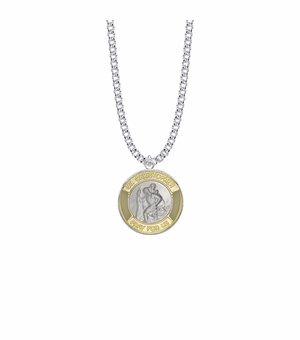 1 Inch Two-Tone Sterling Silver St. Christopher Medal, Patron Saint of Travelers
