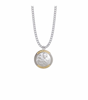 1 Inch Two-Tone Sterling Silver St. Joseph Medal, Patron Saint of Carpenters/Workers