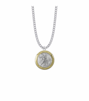 1 Inch Two-Tone Sterling Silver St. Michael Medal, Patron Saint of Police