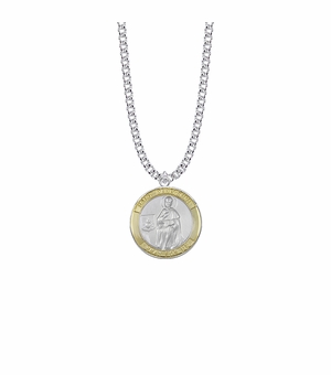 1 Inch Two-Tone Sterling Silver St. Peregrine Medal, Patron Saint of Cancer