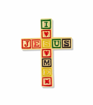 1 x 11/16 Inch Gold and Enameled I Love Jesus/Jesus Loves Me Lapel Pin