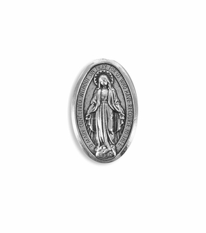 1 x 5/8 Inch Antique Pewter Oval Miraculous Lapel Pin
